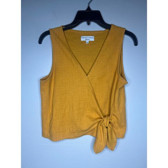 Madewell Texture & Thread Wrap Tie Waist Top V-Neck Size S Sleeveless Yellow - Picture 2 of 10